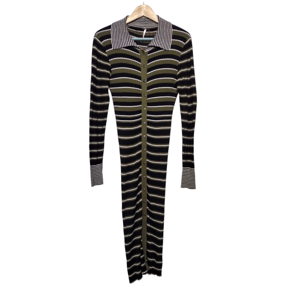 Free People Vista Cardi Striped Midi Cardigan Sweater Dress